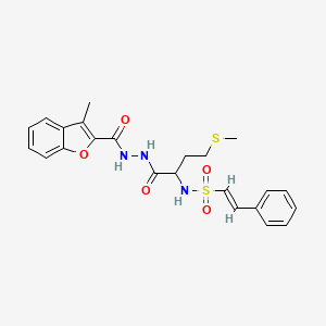 (E)-N-[1-[2-(3-Methyl-1-benzofuran-2-carbonyl)hydrazinyl]-4-methylsulfanyl-1-oxobutan-2-yl]-2-phenylethenesulfonamide