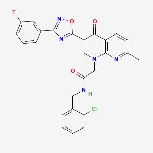 molecular formula C26H19ClFN5O3 B2696701 N-[(2-chlorophenyl)methyl]-2-{3-[3-(3-fluorophenyl)-1,2,4-oxadiazol-5-yl]-7-methyl-4-oxo-1,4-dihydro-1,8-naphthyridin-1-yl}acetamide CAS No. 1029728-01-5