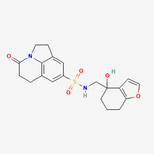 molecular formula C20H22N2O5S B2696727 N-((4-羟基-4,5,6,7-四氢苯并呋喃-4-基)甲基)-4-氧代-1,2,5,6-四氢-4H-吡咯并[3,2,1-ij]喹啉-8-磺酰胺 CAS No. 2310124-57-1