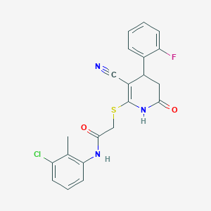 molecular formula C21H17ClFN3O2S B2696728 N-(3-chloro-2-methylphenyl)-2-{[3-cyano-4-(2-fluorophenyl)-6-oxo-1,4,5,6-tetrahydropyridin-2-yl]sulfanyl}acetamide CAS No. 488086-18-6