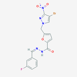 molecular formula C16H11BrFN5O4 B269673 5-({4-bromo-3-nitro-1H-pyrazol-1-yl}methyl)-N'-(3-fluorobenzylidene)-2-furohydrazide 