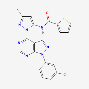 molecular formula C20H14ClN7OS B2696731 N-(1-(1-(3-chlorophenyl)-1H-pyrazolo[3,4-d]pyrimidin-4-yl)-3-methyl-1H-pyrazol-5-yl)thiophene-2-carboxamide CAS No. 1005971-71-0