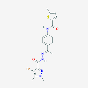 molecular formula C20H20BrN5O2S B269674 N-(4-{N-[(4-bromo-1,5-dimethyl-1H-pyrazol-3-yl)carbonyl]ethanehydrazonoyl}phenyl)-5-methyl-2-thiophenecarboxamide 