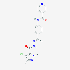 molecular formula C20H19ClN6O2 B269675 N-(4-{N-[(4-chloro-1,3-dimethyl-1H-pyrazol-5-yl)carbonyl]ethanehydrazonoyl}phenyl)isonicotinamide 