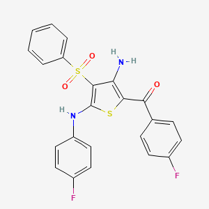 molecular formula C23H16F2N2O3S2 B2696762 [3-氨基-5-[(4-氟苯基)氨基]-4-(苯基磺酰)-2-噻吩基](4-氟苯基)甲酮 CAS No. 1115519-89-5