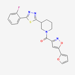molecular formula C21H17FN4O3S B2696763 (3-(5-(2-氟苯基)-1,3,4-噻二唑-2-基)哌啶-1-基)(5-(呋喃-2-基)异噁唑-3-基)甲酮 CAS No. 1396888-91-7