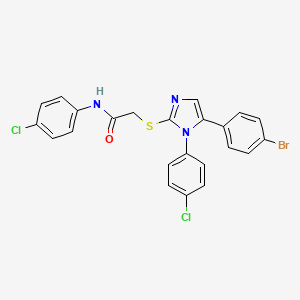molecular formula C23H16BrCl2N3OS B2696766 2-((5-(4-bromophenyl)-1-(4-chlorophenyl)-1H-imidazol-2-yl)thio)-N-(4-chlorophenyl)acetamide CAS No. 1226456-51-4