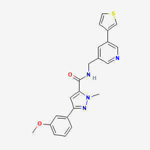 molecular formula C22H20N4O2S B2696772 3-(3-methoxyphenyl)-1-methyl-N-((5-(thiophen-3-yl)pyridin-3-yl)methyl)-1H-pyrazole-5-carboxamide CAS No. 1798490-32-0