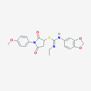 1-(4-methoxyphenyl)-2,5-dioxopyrrolidin-3-yl N'-1,3-benzodioxol-5-yl-N-ethylcarbamimidothioate