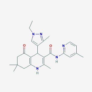 molecular formula C25H31N5O2 B269680 4-(1-ethyl-3-methyl-1H-pyrazol-4-yl)-2,7,7-trimethyl-N-(4-methylpyridin-2-yl)-5-oxo-1,4,5,6,7,8-hexahydroquinoline-3-carboxamide 