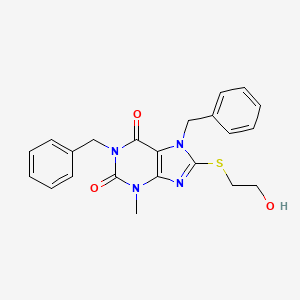 molecular formula C22H22N4O3S B2696812 1,7-dibenzyl-8-((2-hydroxyethyl)thio)-3-methyl-1H-purine-2,6(3H,7H)-dione CAS No. 331444-40-7