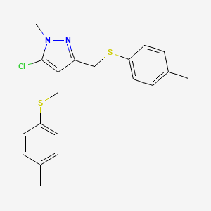 molecular formula C20H21ClN2S2 B2696825 5-Chloro-1-methyl-3,4-bis[(4-methylphenyl)sulfanylmethyl]pyrazole CAS No. 318248-69-0