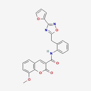 molecular formula C24H17N3O6 B2696838 N-(2-((3-(furan-2-yl)-1,2,4-oxadiazol-5-yl)methyl)phenyl)-8-methoxy-2-oxo-2H-chromene-3-carboxamide CAS No. 1797068-28-0