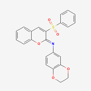molecular formula C23H17NO5S B2696847 3-(benzenesulfonyl)-N-(2,3-dihydro-1,4-benzodioxin-6-yl)chromen-2-imine CAS No. 1322236-95-2