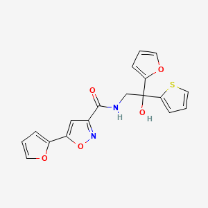 molecular formula C18H14N2O5S B2696848 5-(furan-2-yl)-N-(2-(furan-2-yl)-2-hydroxy-2-(thiophen-2-yl)ethyl)isoxazole-3-carboxamide CAS No. 2034484-25-6