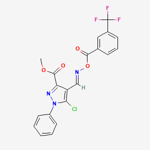 molecular formula C20H13ClF3N3O4 B2696866 methyl 5-chloro-1-phenyl-4-[({[3-(trifluoromethyl)benzoyl]oxy}imino)methyl]-1H-pyrazole-3-carboxylate CAS No. 321526-32-3