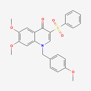 molecular formula C25H23NO6S B2696875 3-(苯磺酰)-6,7-二甲氧基-1-[(4-甲氧基苯基)甲基]喹啉-4-酮 CAS No. 866726-28-5