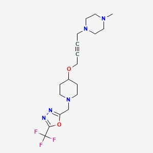molecular formula C18H26F3N5O2 B2696877 1-Methyl-4-{4-[(1-{[5-(trifluoromethyl)-1,3,4-oxadiazol-2-yl]methyl}piperidin-4-yl)oxy]but-2-yn-1-yl}piperazine CAS No. 2415563-81-2