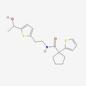 molecular formula C18H23NO2S2 B2696883 N-(2-(5-(1-hydroxyethyl)thiophen-2-yl)ethyl)-1-(thiophen-2-yl)cyclopentanecarboxamide CAS No. 2034544-71-1