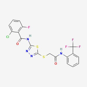 molecular formula C18H11ClF4N4O2S2 B2696890 2-chloro-6-fluoro-N-(5-((2-oxo-2-((2-(trifluoromethyl)phenyl)amino)ethyl)thio)-1,3,4-thiadiazol-2-yl)benzamide CAS No. 391869-65-1