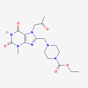 ethyl 4-{[3-methyl-2,6-dioxo-7-(2-oxopropyl)-2,3,6,7-tetrahydro-1H-purin-8-yl]methyl}piperazine-1-carboxylate