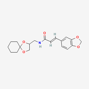 molecular formula C19H23NO5 B2696900 (E)-N-(1,4-二氧杂杂螺[4.5]癸烷-2-基甲基)-3-(苯并[d][1,3]二氧杂杂环戊-5-基)丙烯酰胺 CAS No. 1212785-40-4