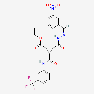 molecular formula C22H19F3N4O6 B2696915 Ethyl 2-({2-[(3-nitrophenyl)methylene]hydrazino}carbonyl)-3-{[3-(trifluoromethyl)anilino]carbonyl}cyclopropanecarboxylate CAS No. 321385-56-2
