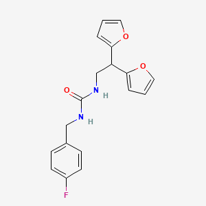 molecular formula C18H17FN2O3 B2696923 1-(2,2-Di(furan-2-yl)ethyl)-3-(4-fluorobenzyl)urea CAS No. 2210140-70-6