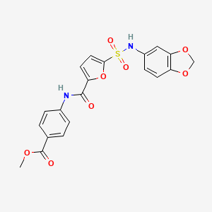 molecular formula C20H16N2O8S B2696927 methyl 4-(5-(N-(benzo[d][1,3]dioxol-5-yl)sulfamoyl)furan-2-carboxamido)benzoate CAS No. 1170572-39-0