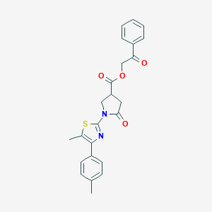 molecular formula C24H22N2O4S B269694 2-Oxo-2-phenylethyl 1-[5-methyl-4-(4-methylphenyl)-1,3-thiazol-2-yl]-5-oxo-3-pyrrolidinecarboxylate 
