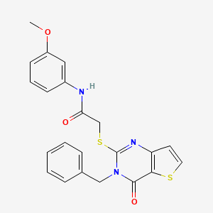 molecular formula C22H19N3O3S2 B2696942 2-({3-benzyl-4-oxo-3H,4H-thieno[3,2-d]pyrimidin-2-yl}sulfanyl)-N-(3-methoxyphenyl)acetamide CAS No. 451468-35-2