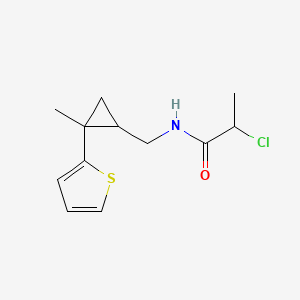 molecular formula C12H16ClNOS B2696947 2-Chloro-N-[(2-methyl-2-thiophen-2-ylcyclopropyl)methyl]propanamide CAS No. 2411260-28-9