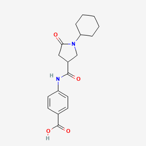 molecular formula C18H22N2O4 B2696953 4-{[(1-Cyclohexyl-5-oxopyrrolidin-3-yl)carbonyl]amino}benzoic acid CAS No. 931374-39-9