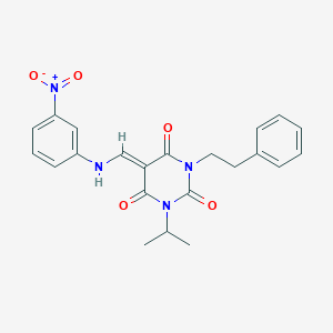 molecular formula C22H22N4O5 B269696 (5Z)-5-[(3-nitroanilino)methylidene]-1-(2-phenylethyl)-3-propan-2-yl-1,3-diazinane-2,4,6-trione 