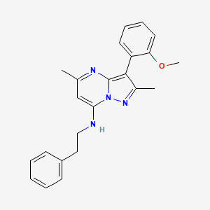 molecular formula C23H24N4O B2696967 3-(2-甲氧基苯基)-2,5-二甲基-N-苯乙基吡唑并[1,5-a]嘧啶-7-胺 CAS No. 879568-29-3