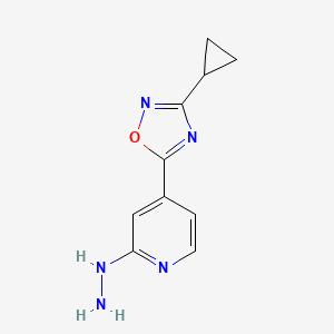 molecular formula C10H11N5O B2696968 3-Cyclopropyl-5-(2-hydrazino-4-pyridyl)-1,2,4-oxadiazole CAS No. 1338661-87-2