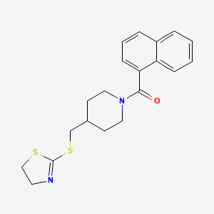 molecular formula C20H22N2OS2 B2696984 (4-(((4,5-Dihydrothiazol-2-yl)thio)methyl)piperidin-1-yl)(naphthalen-1-yl)methanone CAS No. 1421491-26-0