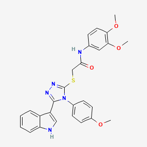 molecular formula C27H25N5O4S B2696985 2-((5-(1H-indol-3-yl)-4-(4-methoxyphenyl)-4H-1,2,4-triazol-3-yl)thio)-N-(3,4-dimethoxyphenyl)acetamide CAS No. 852145-67-6