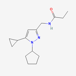 molecular formula C15H23N3O B2696986 N-((1-环戊基-5-环丙基-1H-吡唑-3-基)甲基)丙酰胺 CAS No. 1448122-95-9