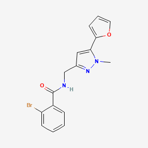 molecular formula C16H14BrN3O2 B2696989 2-bromo-N-((5-(furan-2-yl)-1-methyl-1H-pyrazol-3-yl)methyl)benzamide CAS No. 1421489-94-2