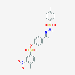 molecular formula C21H19N3O7S2 B269699 4-{2-[(4-Methylphenyl)sulfonyl]carbohydrazonoyl}phenyl 3-nitro-4-methylbenzenesulfonate 