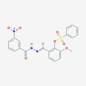 molecular formula C21H17N3O7S B269700 2-(2-{3-Nitrobenzoyl}carbohydrazonoyl)-6-methoxyphenyl benzenesulfonate 