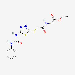 molecular formula C15H17N5O4S2 B2697010 Ethyl 2-(2-((5-(3-phenylureido)-1,3,4-thiadiazol-2-yl)thio)acetamido)acetate CAS No. 886942-37-6