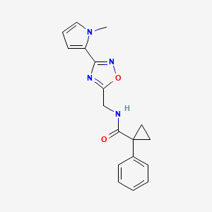 molecular formula C18H18N4O2 B2697012 N-((3-(1-methyl-1H-pyrrol-2-yl)-1,2,4-oxadiazol-5-yl)methyl)-1-phenylcyclopropanecarboxamide CAS No. 2034509-31-2