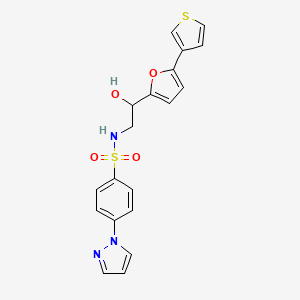 molecular formula C19H17N3O4S2 B2697027 N-(2-hydroxy-2-(5-(thiophen-3-yl)furan-2-yl)ethyl)-4-(1H-pyrazol-1-yl)benzenesulfonamide CAS No. 2034491-26-2