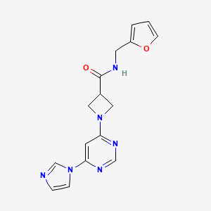 molecular formula C16H16N6O2 B2697029 1-(6-(1H-imidazol-1-yl)pyrimidin-4-yl)-N-(furan-2-ylmethyl)azetidine-3-carboxamide CAS No. 2034477-19-3