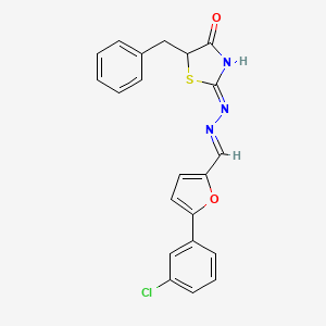 molecular formula C21H16ClN3O2S B2697034 (Z)-5-benzyl-2-((E)-((5-(3-chlorophenyl)furan-2-yl)methylene)hydrazono)thiazolidin-4-one CAS No. 392248-84-9