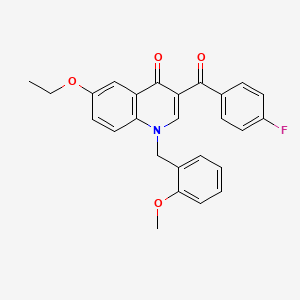 molecular formula C26H22FNO4 B2697048 6-Ethoxy-3-(4-fluorobenzoyl)-1-[(2-methoxyphenyl)methyl]-1,4-dihydroquinolin-4-one CAS No. 866588-36-5