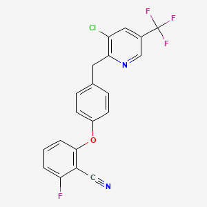 molecular formula C20H11ClF4N2O B2697062 2-(4-{[3-Chloro-5-(trifluoromethyl)-2-pyridinyl]methyl}phenoxy)-6-fluorobenzenecarbonitrile CAS No. 338777-17-6