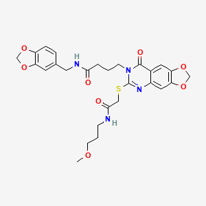 N-[(2H-1,3-benzodioxol-5-yl)methyl]-4-[6-({[(3-methoxypropyl)carbamoyl]methyl}sulfanyl)-8-oxo-2H,7H,8H-[1,3]dioxolo[4,5-g]quinazolin-7-yl]butanamide